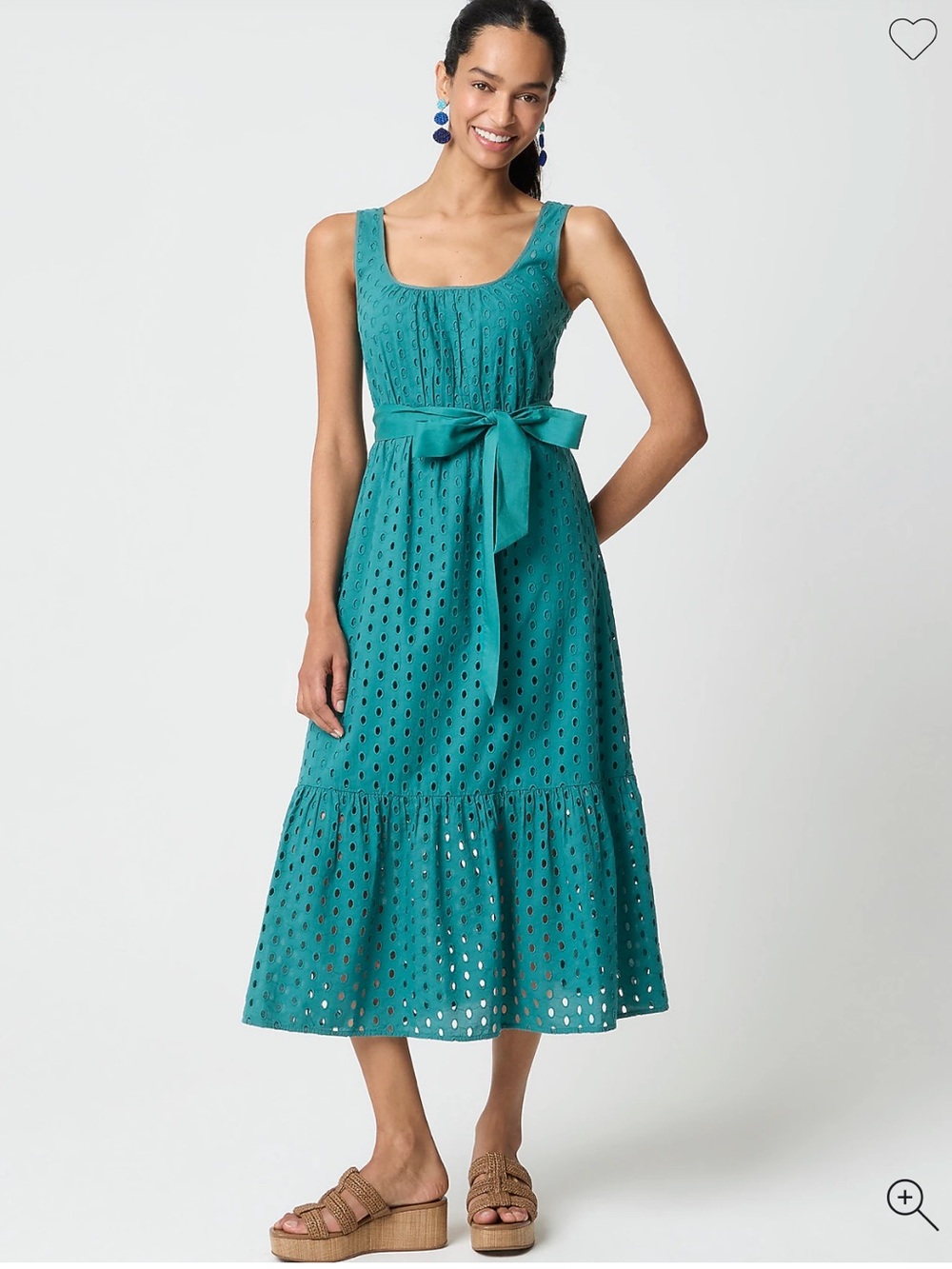 Eyelet belted midi dress